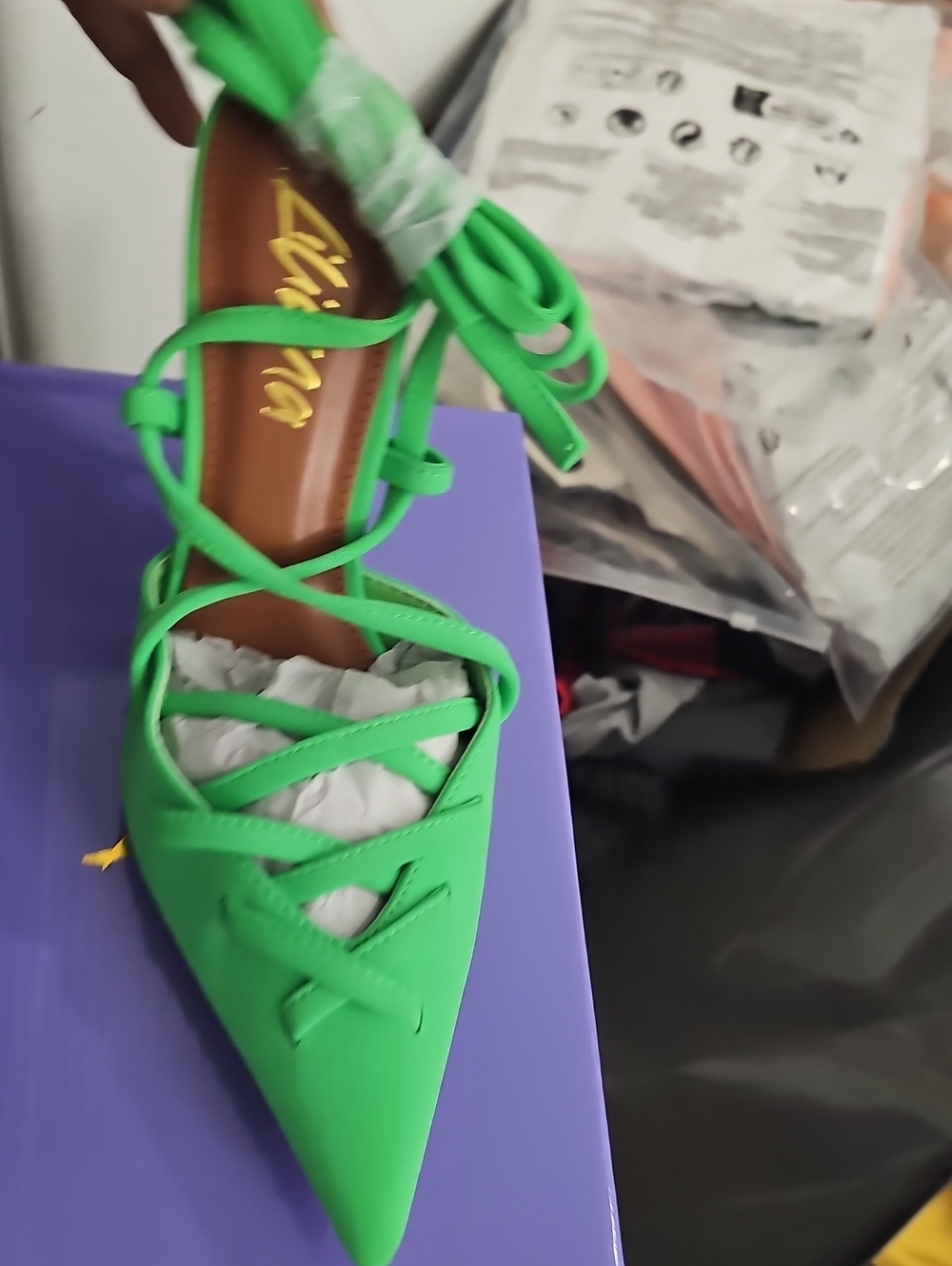 Liliana Bright Green Pointed Lace-Up Heel